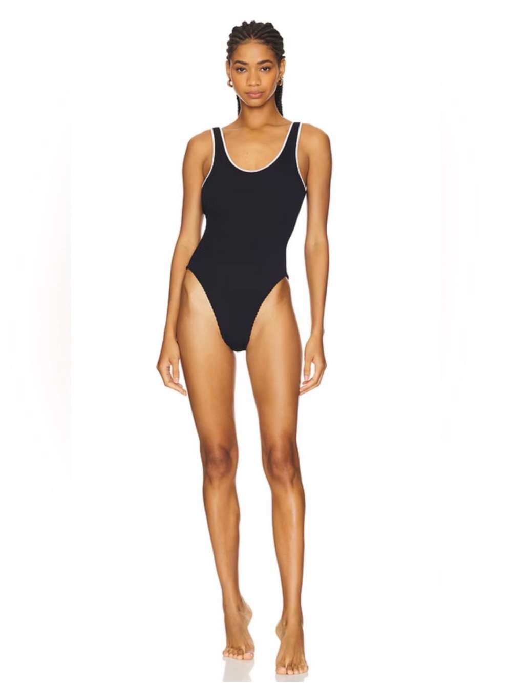 Hunza G Faye One-Piece Swimsuit Black White Trim One Size NWOT